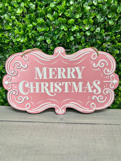 11.5 Inch Pink And White Merry Christmas Sign