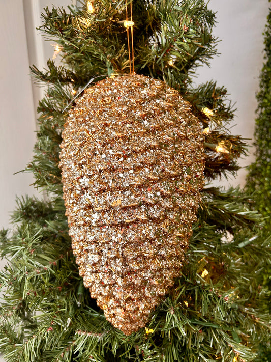12 Inch Gold Glitter Pinecone Ornament