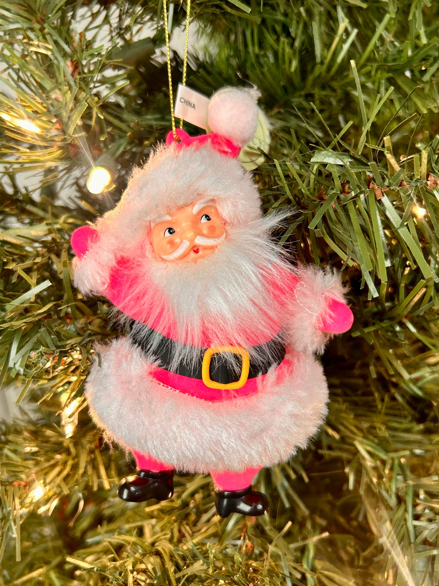 5.5 Inch Hot Pink Old Fashioned Santa Ornament