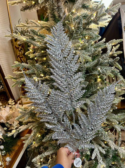 32 Inch Silver Shimmery Glitter Fern Spray