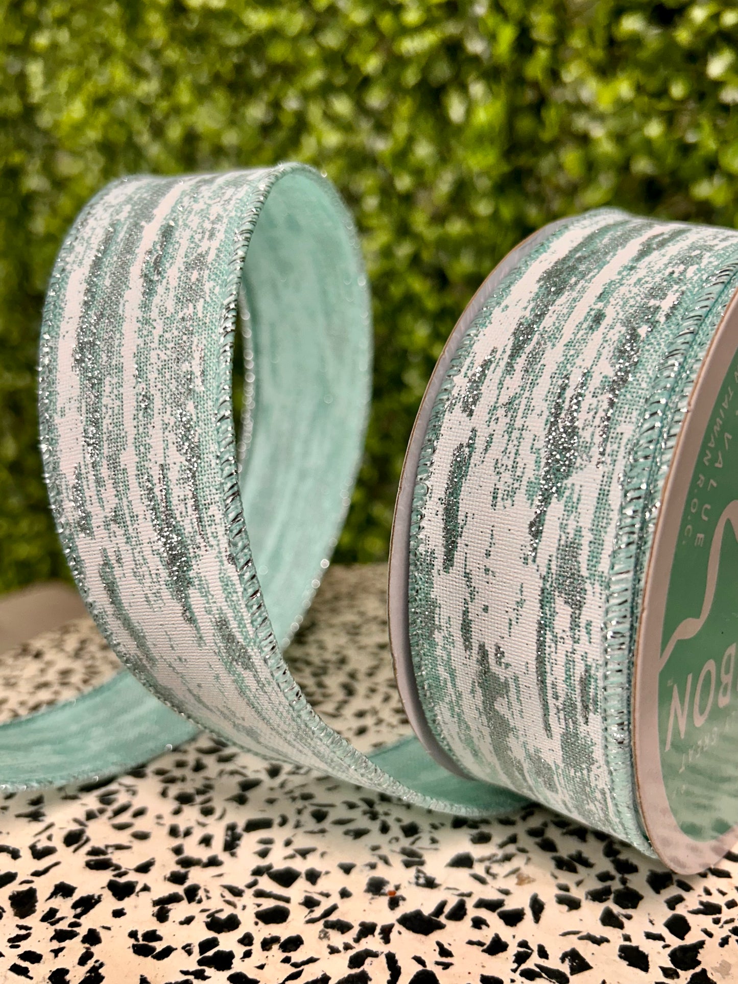 1.5 Inch By 10 Yard Ice Blue White And Silver Glitter Metallic Streaks Ribbon