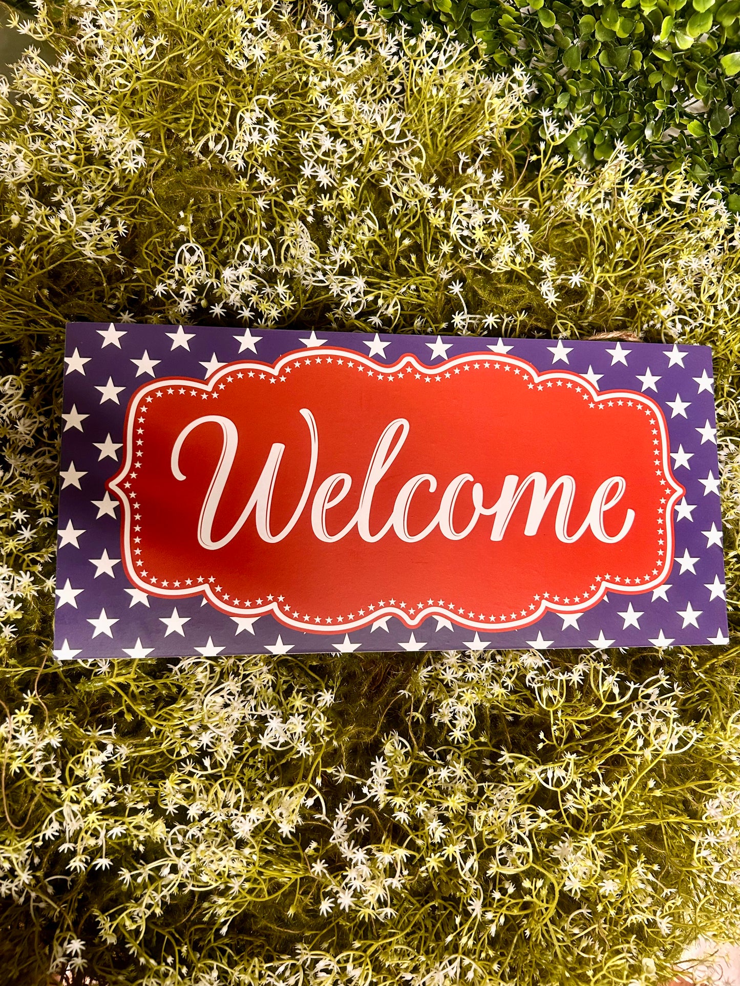 12.5 By 6 Inch Red White And Navy Patriotic Welcome Sign