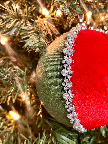 5 Inch Red And Green Diamond Velvet Ball Ornament