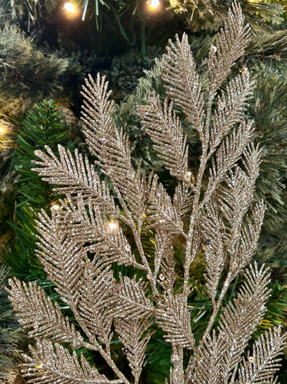 24 Inch Champagne Glitter Sequin Peacock Fern Spray