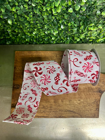 2.5 Inch By 10 Yard Pink And Red Christmas Candy Ribbon