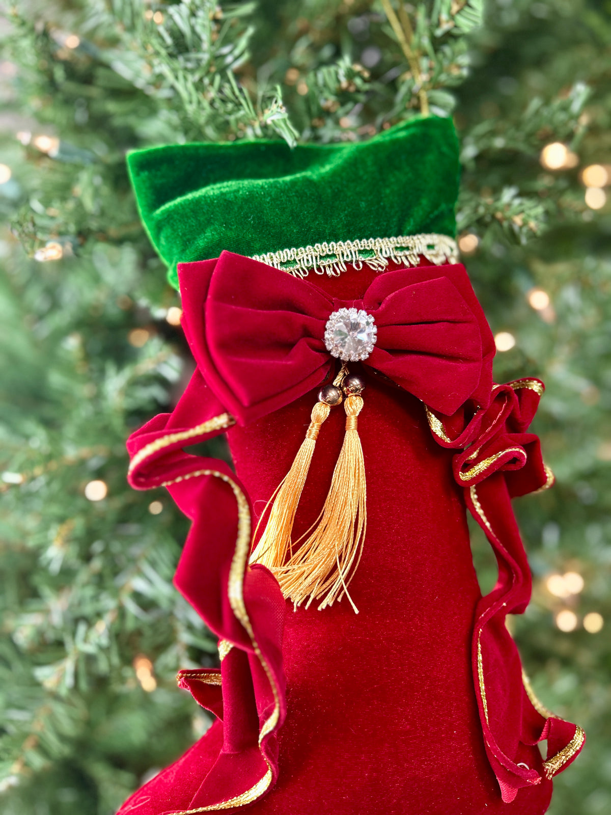 13 Inch Red Green Velvet Stocking Ornament