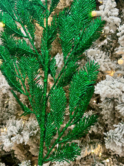 24 Inch Green Glitter Sequin Peacock Fern Spray