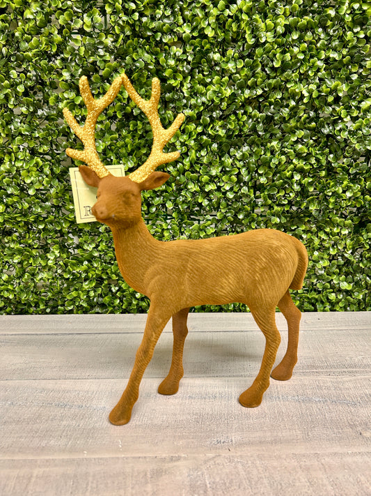 12 Inch Brown Flocked Standing Deer