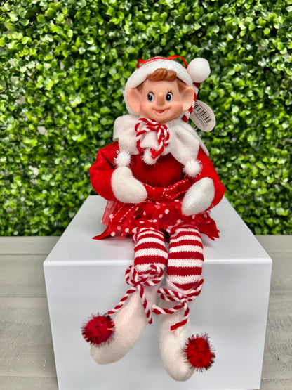 9 Inch Red And White Velvet Bendable Peppermint Elf Ornament Two Styles