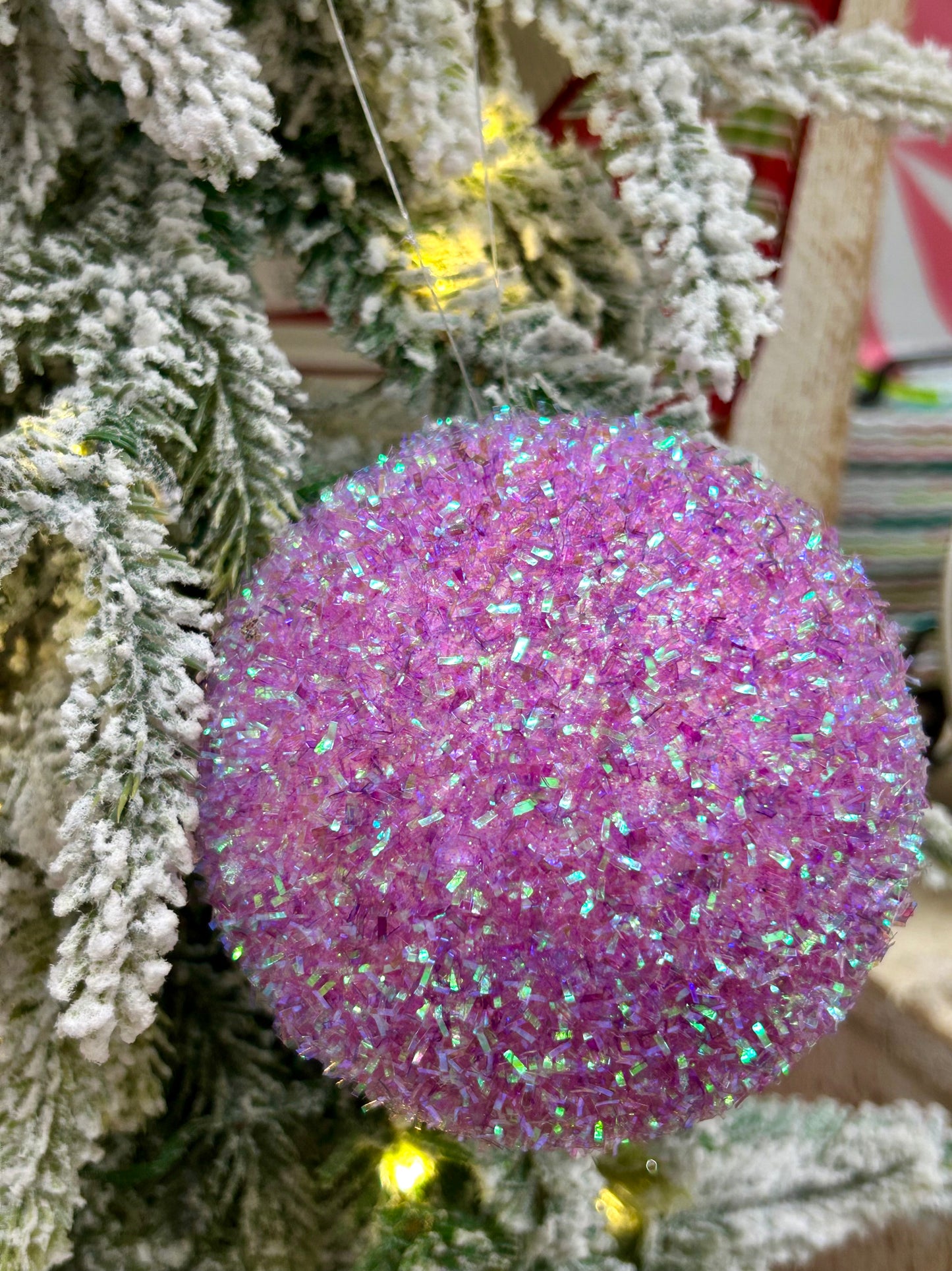 4 Inch Lavender Foil Glitter Ball Ornament