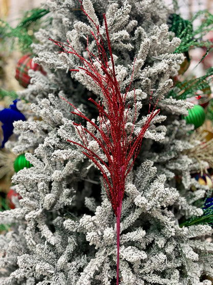 38 Inch Red Glitter Pine Twig Spray