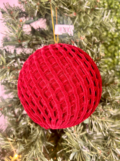 5 Inch Burgundy Flocked Ball Ornament
