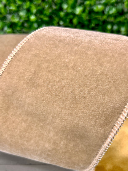 4 Inch By 10 Yard Taupe Deluxe Velvet With Satin Backing Ribbon
