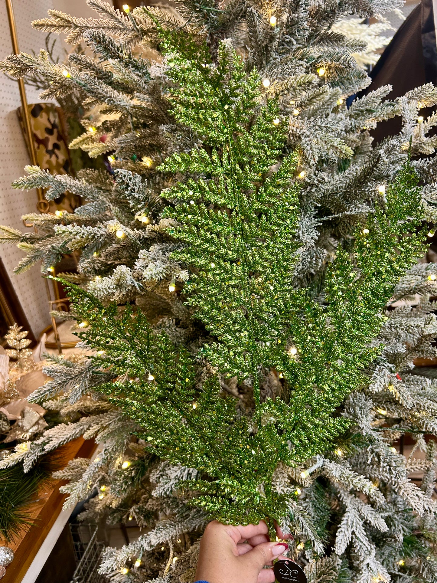 32 Inch Green Shimmery Glitter Fern Spray