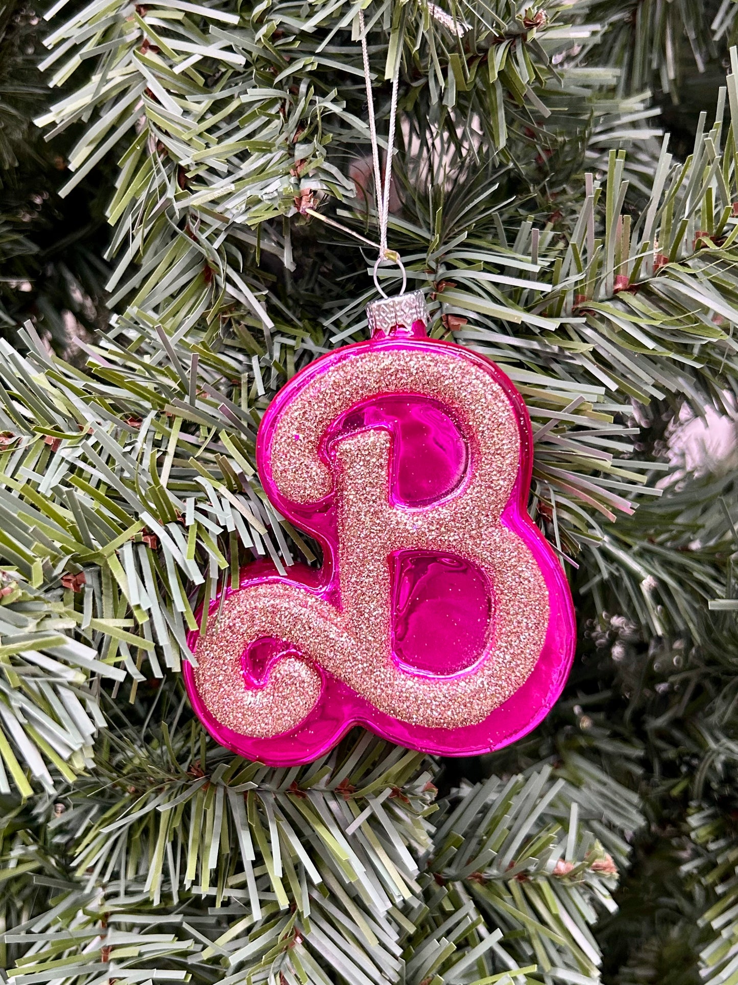 4 Inch Glitter Pink Letter B Ornament