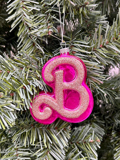 4 Inch Glitter Pink Letter B Ornament