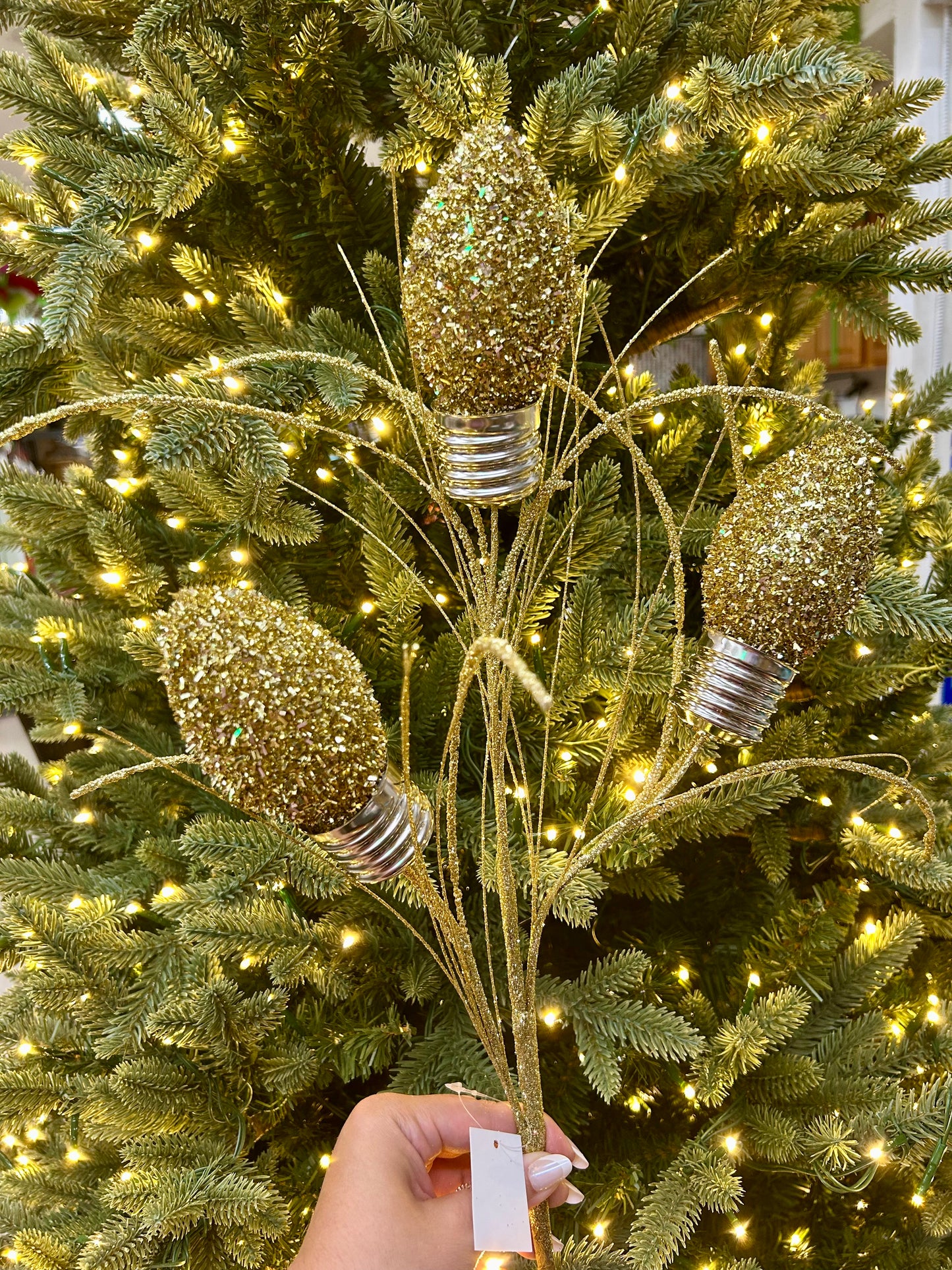 28 Inch Gold Tinsel Bulb Spray