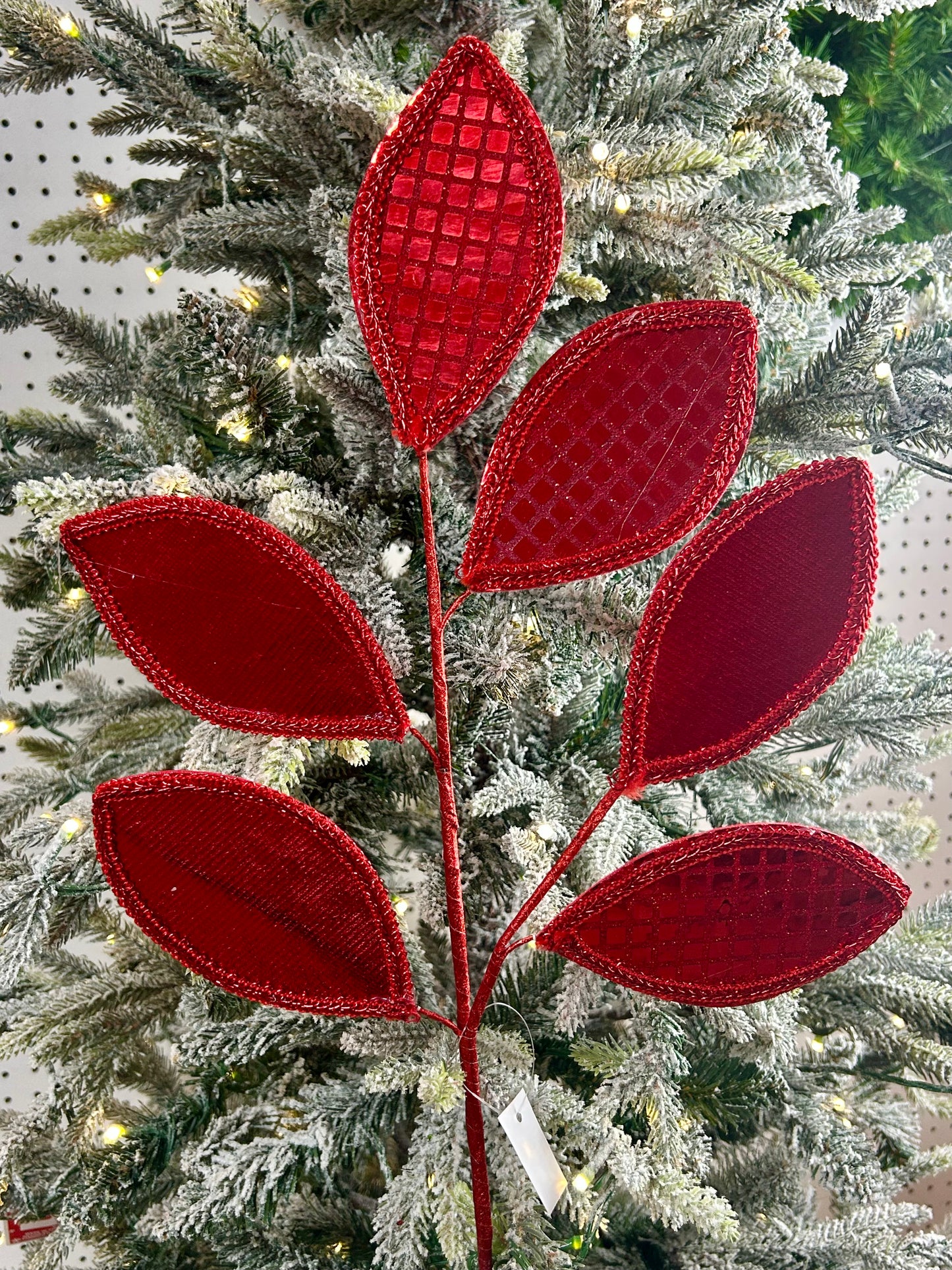 28 Inch Red Square Sequin Glitter Leaf Spray