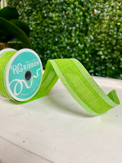 1.5 Inch By 10 Yard Green Iridescent Cross Royal Burlap Glitter Ribbon