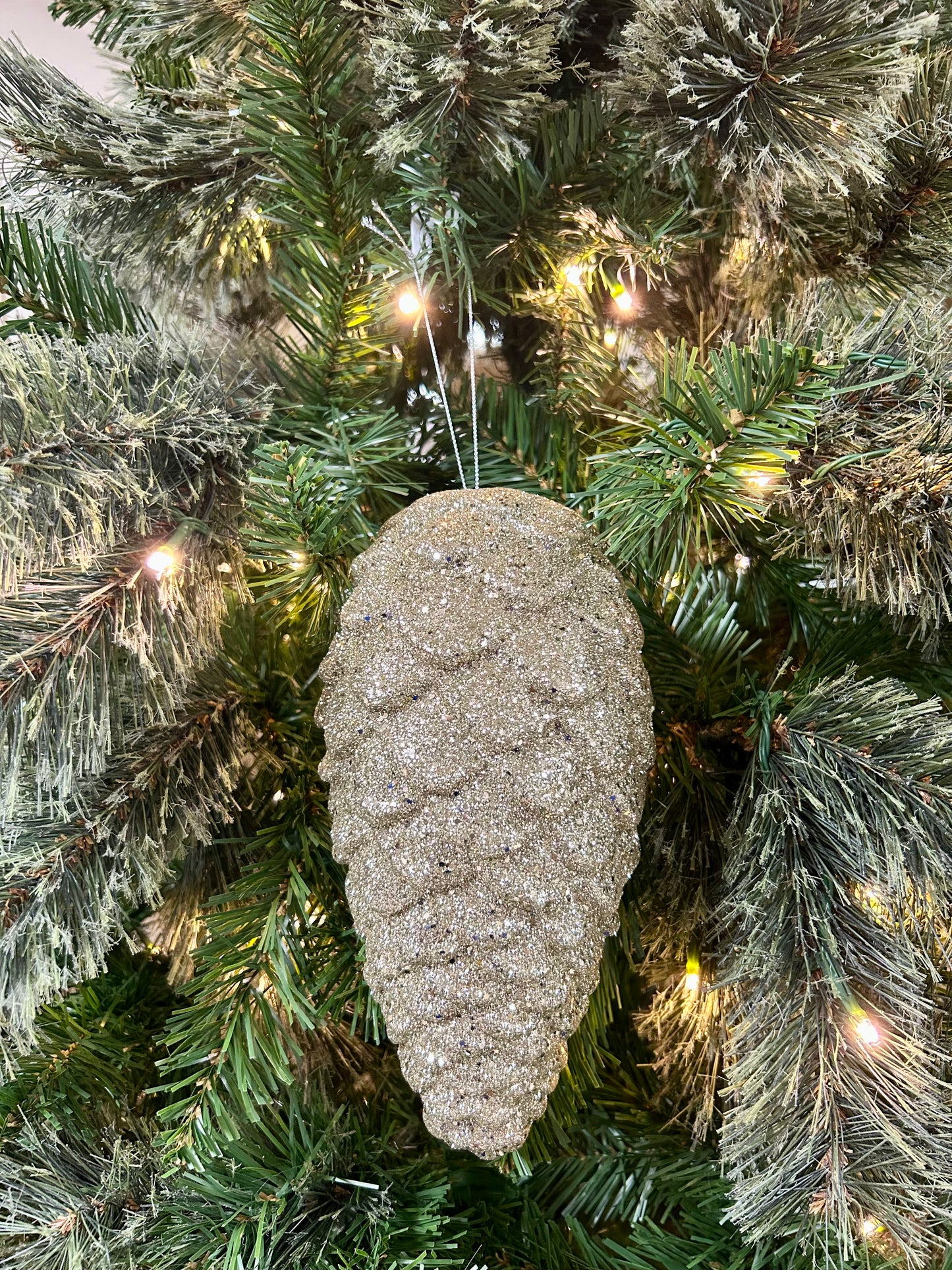 9 Inch Champagne Hanging Glitter Pinecone Ornament