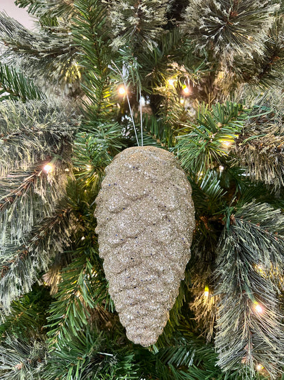 9 Inch Champagne Hanging Glitter Pinecone Ornament