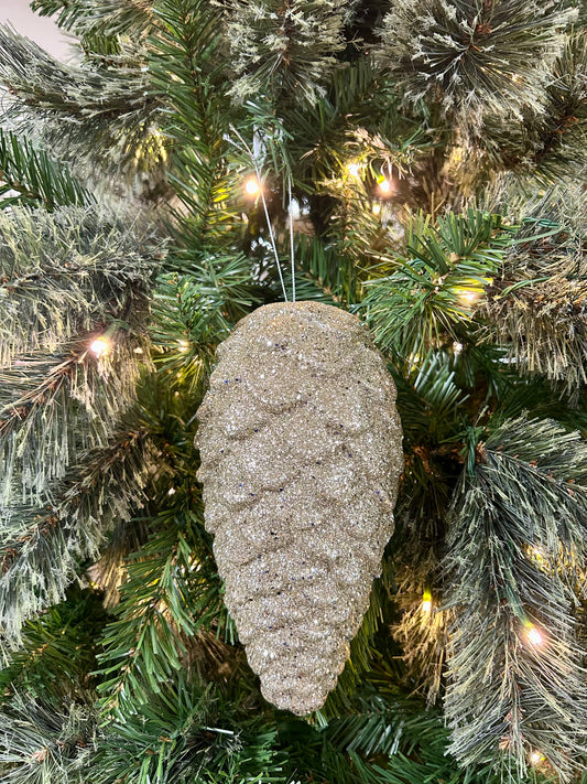 9 Inch Champagne Hanging Glitter Pinecone Ornament