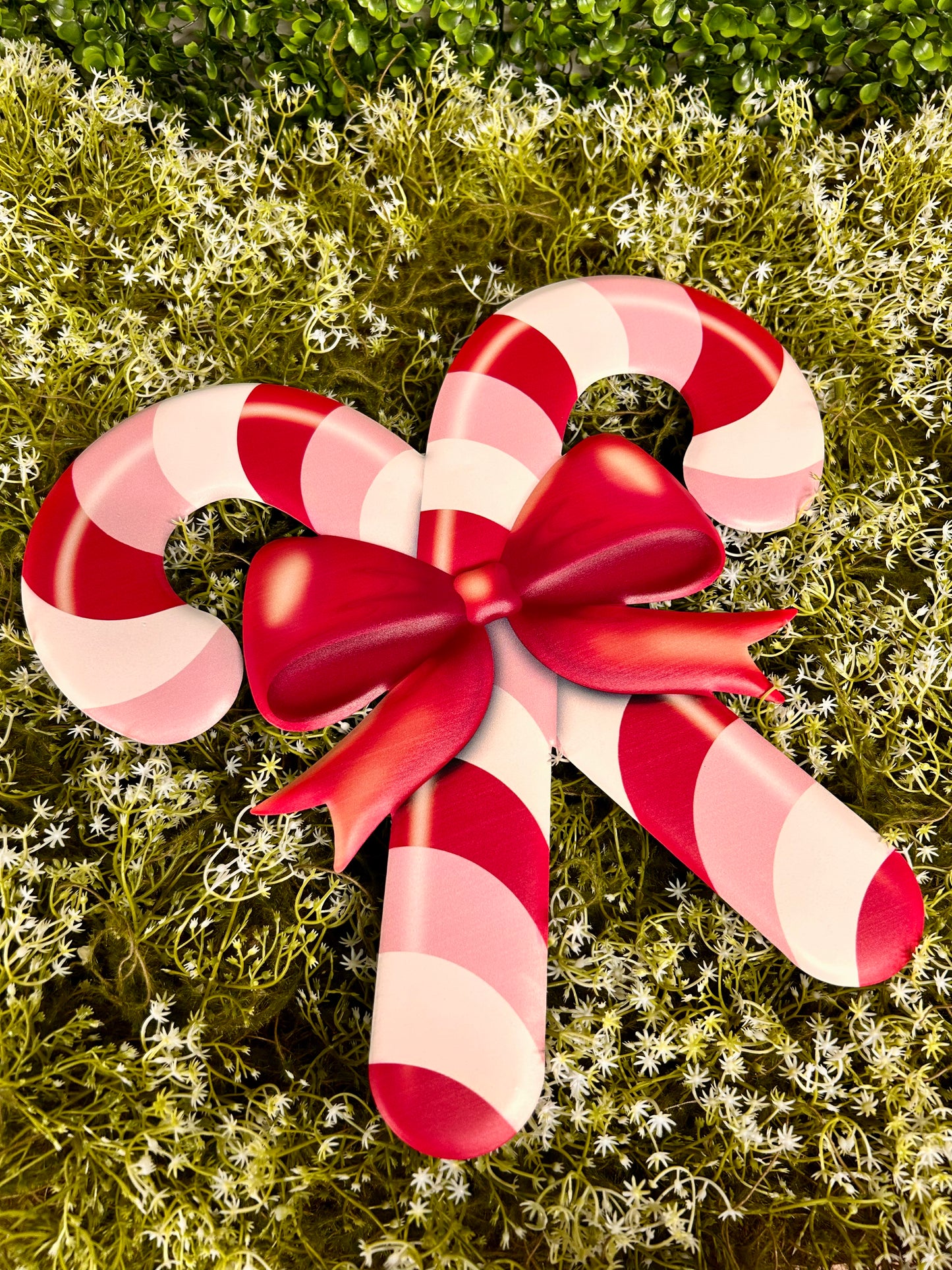 13 Inch Red And Light Pink Embossed Candy Cane Sign