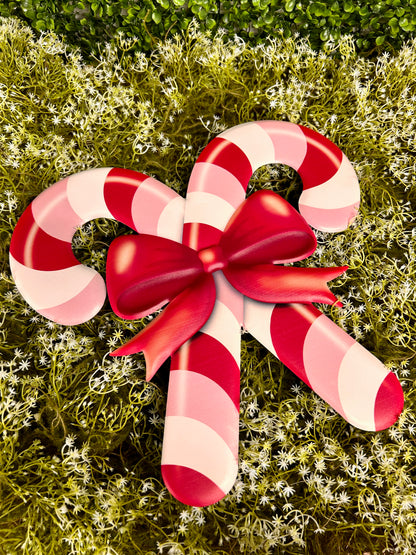 13 Inch Red And Light Pink Embossed Candy Cane Sign