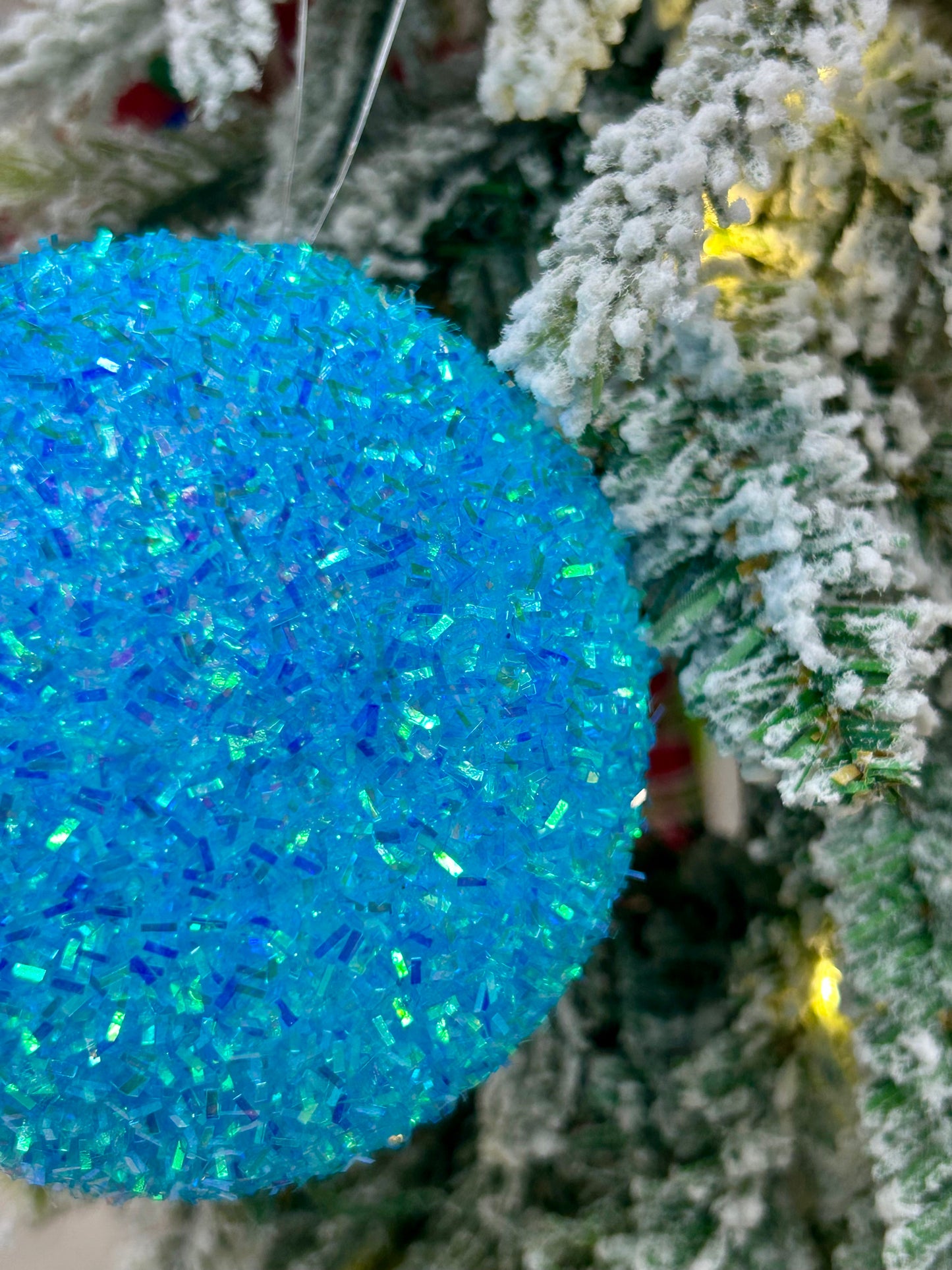 4 Inch Turquoise Foil Glitter Ball Ornament
