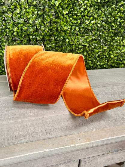 4 Inch By 10 Yard Burnt Sienna Deluxe Velvet With Satin Backing Ribbon