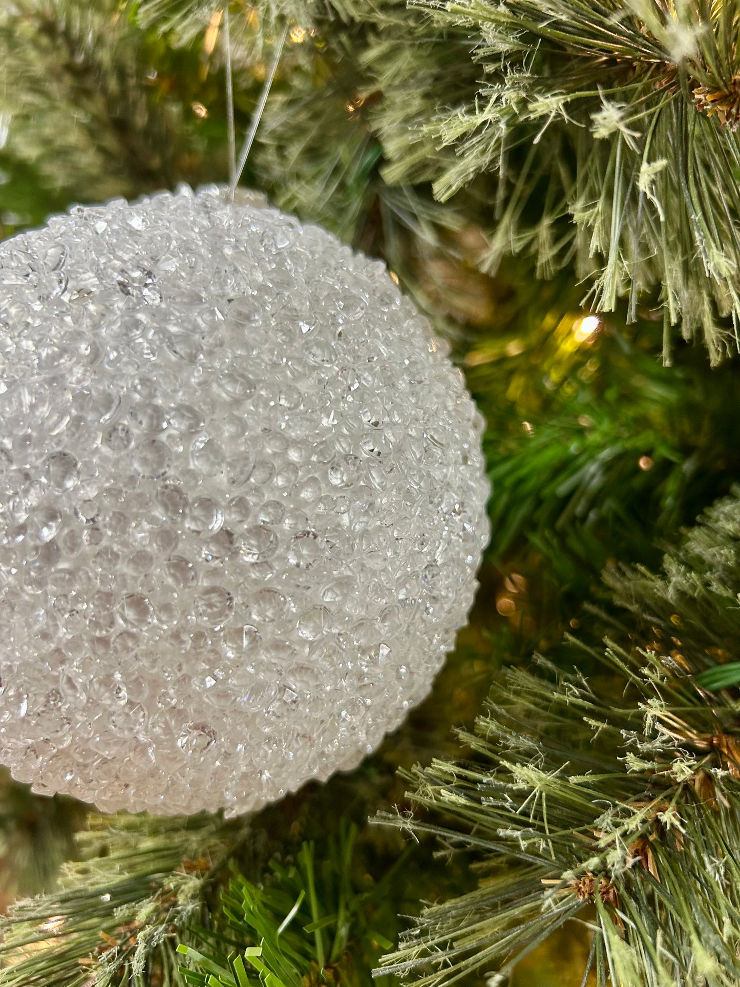 4.5 Inch White Beaded Ball Ornament