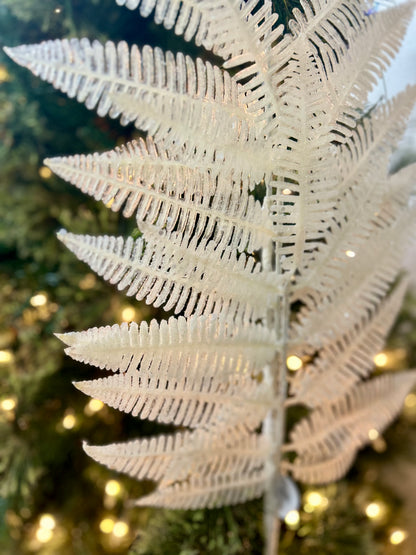 34 Inch Glitter Forest Fern Spray White