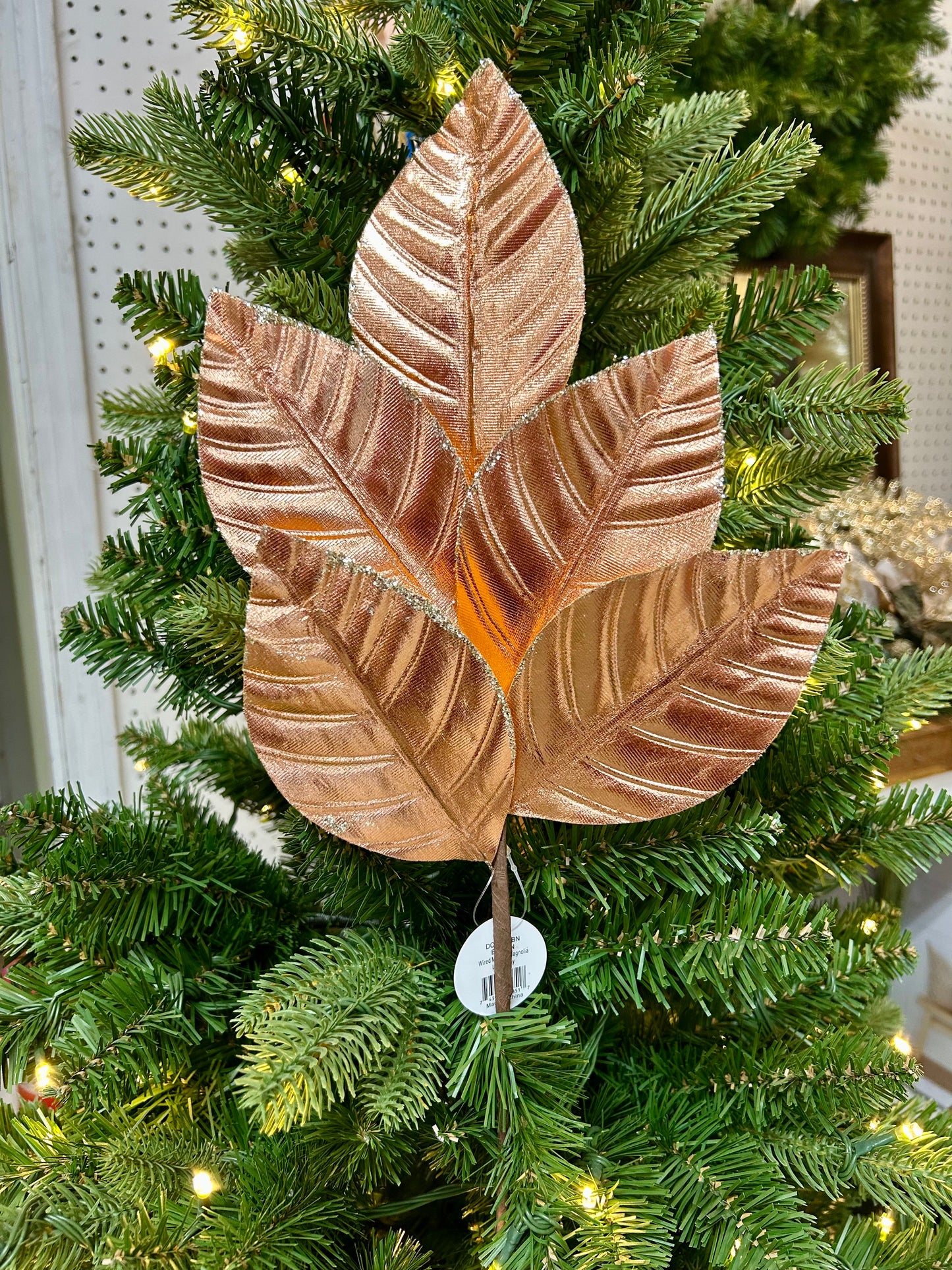 18.25 Inch Copper Wired Metallic Magnolia Leaf Spray