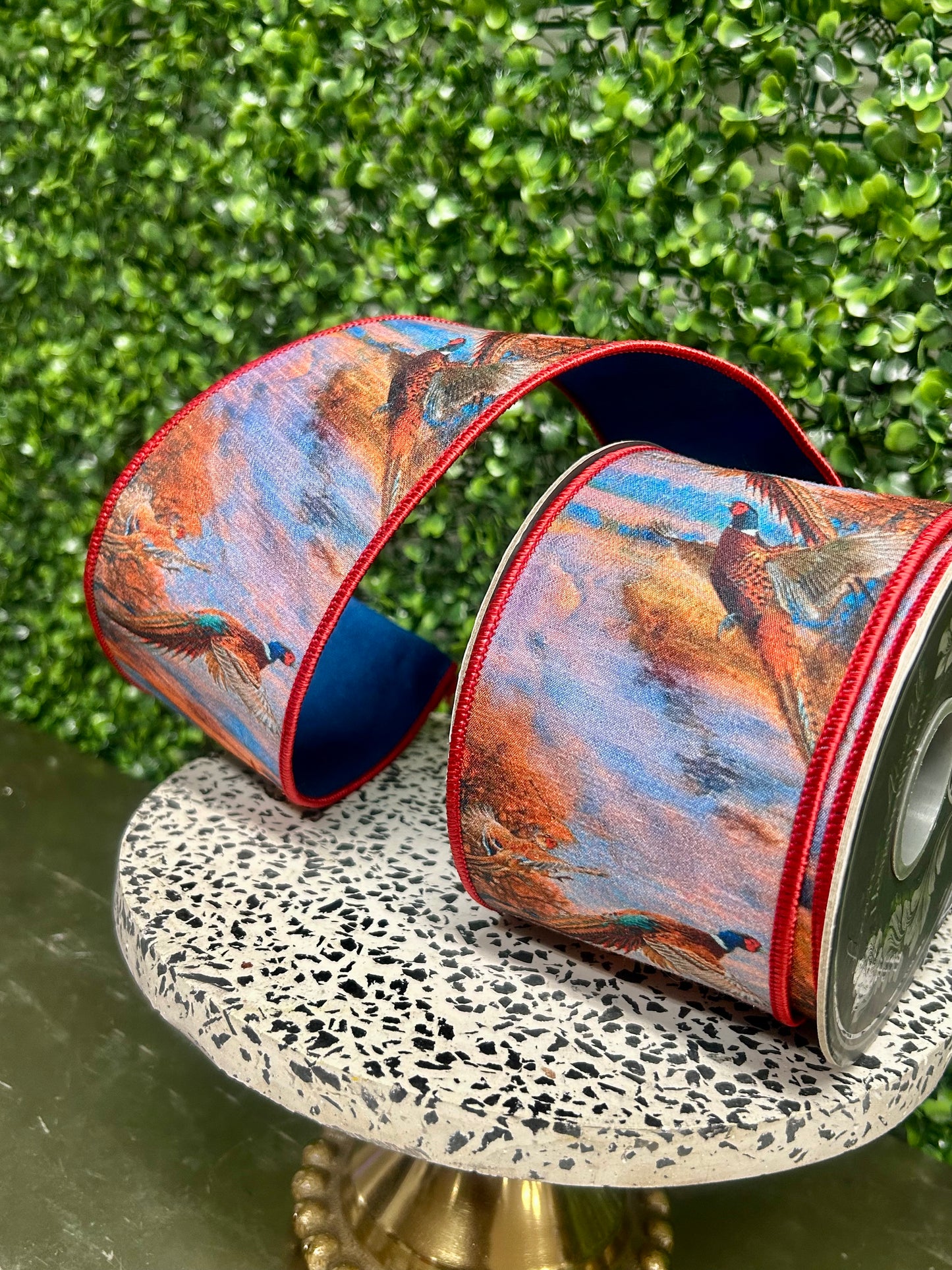 2.5 Inch By 10 Yard Pheasant Horizon Dupioni Fused Ribbon
