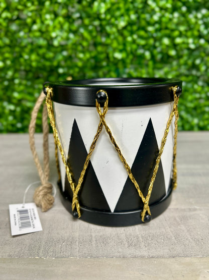 6 Inch Black And White Drum Ornament