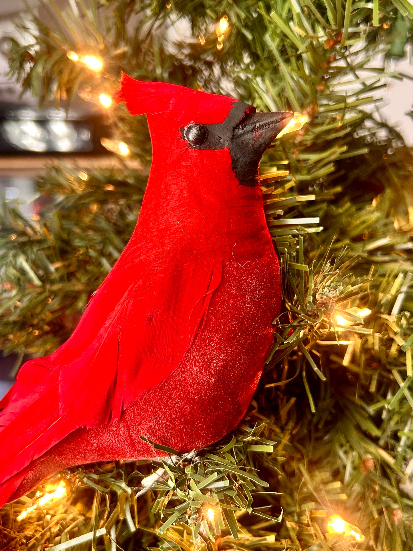 12 Inch Red Feather Cardinal With Clip