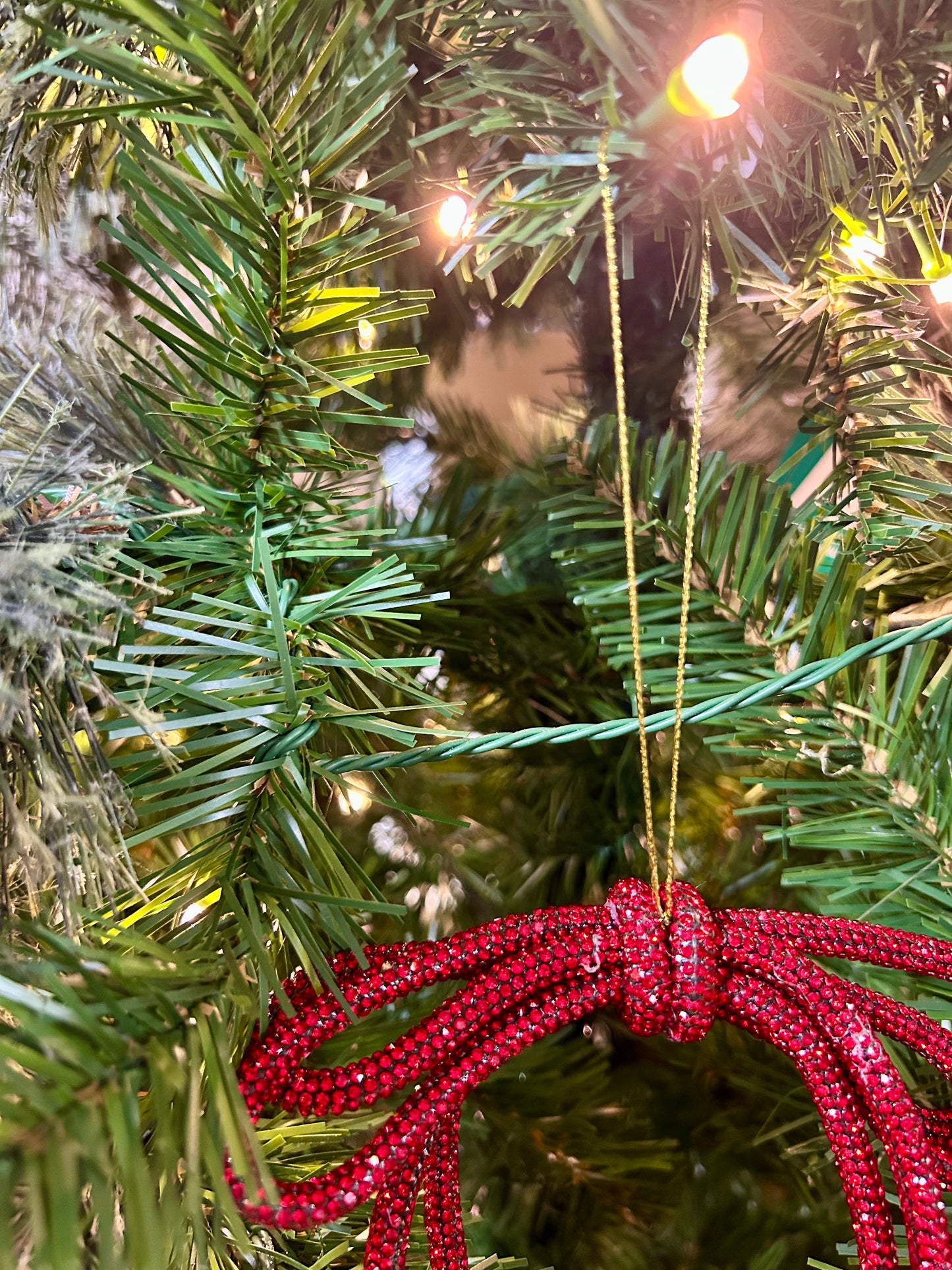 5.5 Inch Red Sparkle Bow With Bells Ornament