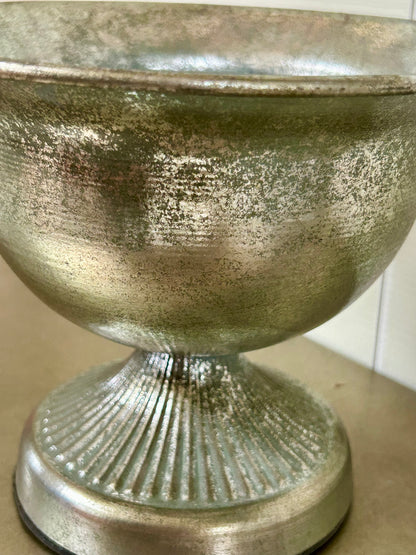 8 Inch Silver Distressed Metal Urn