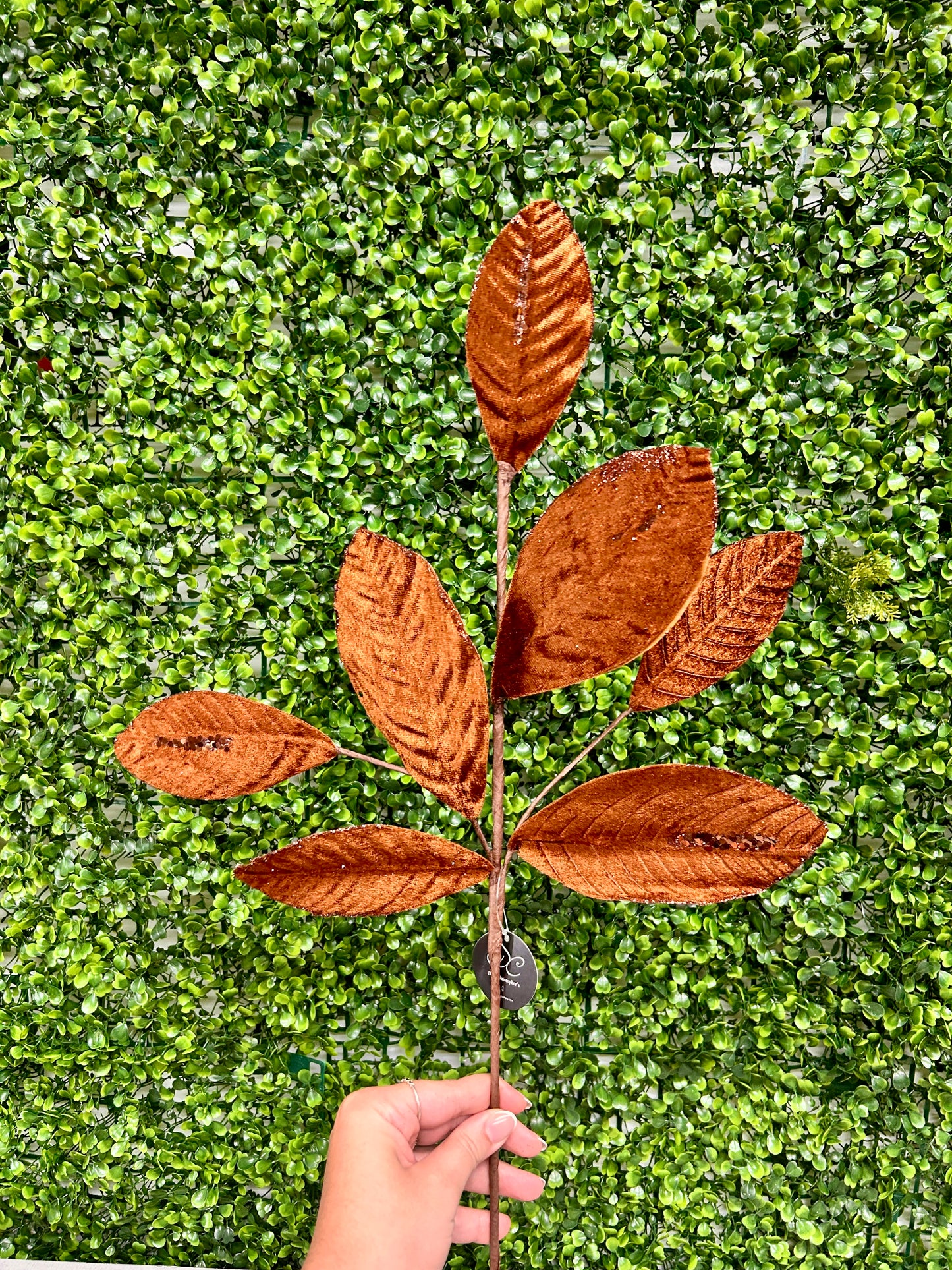 26 Inch Brown Velvet Sequin Magnolia Leaf Spray
