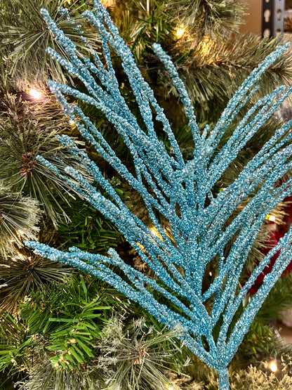 24 Inch Aqua Glitter Pine Needle Berry Stem