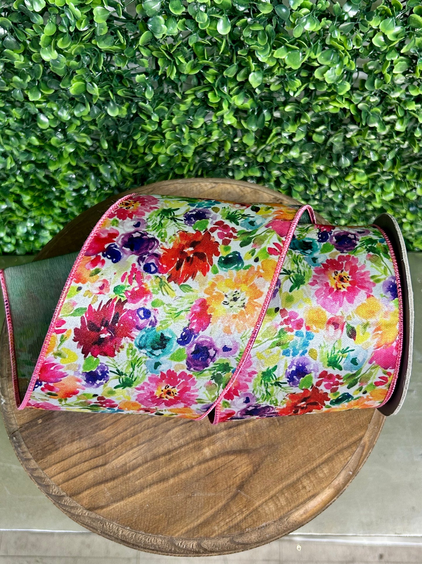 4 Inch By 10 Yard Multicolor Floral Impressions Deluxe Wired Edge Ribbon
