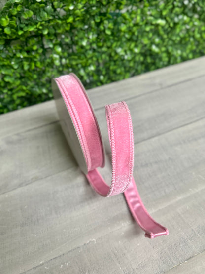 7/8 Inch By 10 Yard Light Pink Deluxe Velvet With Satin Backing Ribbon