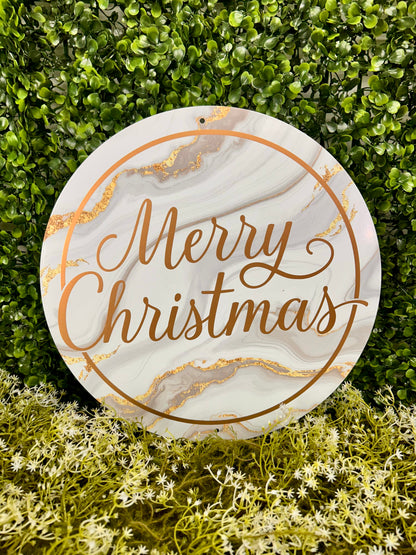 12 Inch Light Grey And Gold Merry Christmas Marble Sign