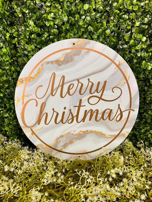 12 Inch Light Grey And Gold Merry Christmas Marble Sign