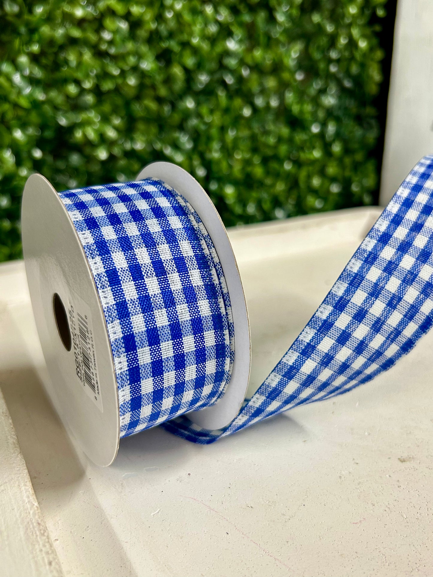 1.5 Inch By 10 Yard Royal Blue And White Gingham Check Ribbon