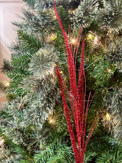 34 Inch Red Glitter Mica Triple Spike Grass Spray