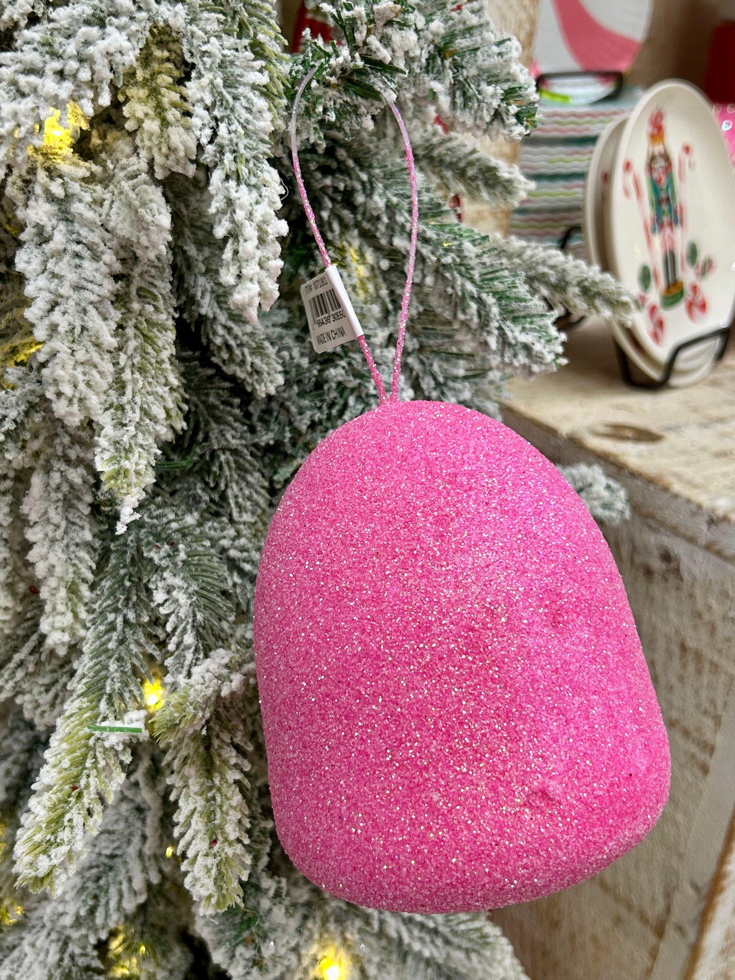 5 Inch Pink Glitter Gumdrop Ornament