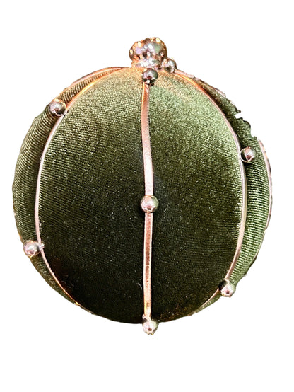 4 Inch Hunter Green Beaded Velvet Ball Ornament