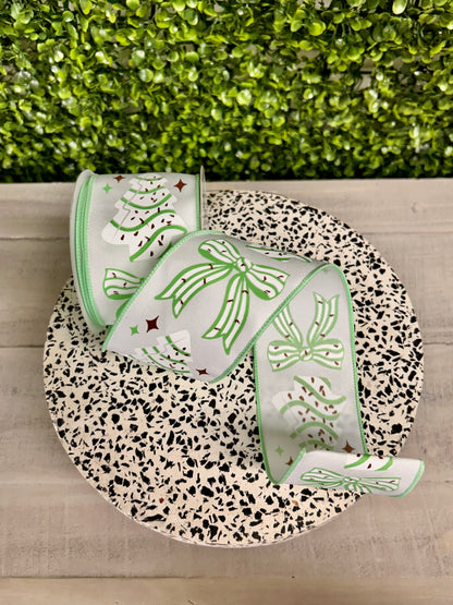 2.5 Inch By 10 Yard Mint Cake Tree And Bow Ribbon