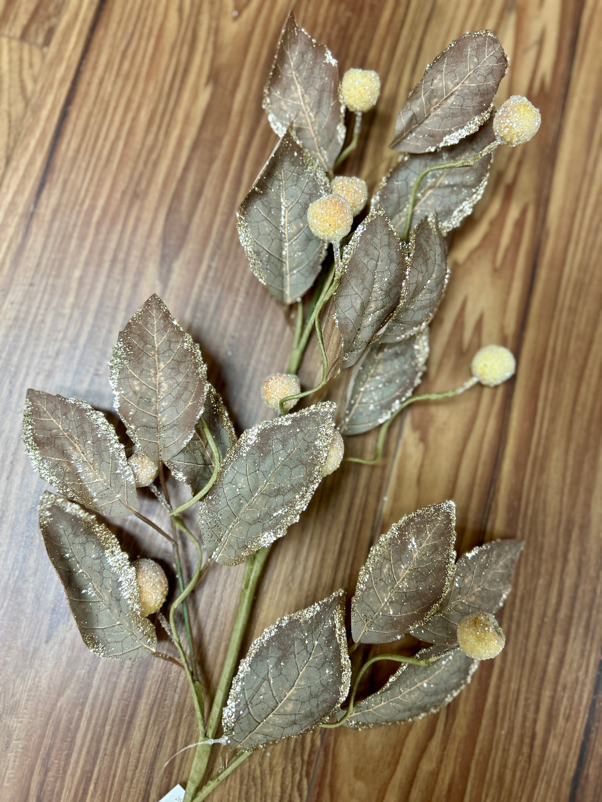 27.5 Inch Brown Magnolia Leaf With Cream Berry Spray